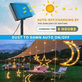 Luzes de Fada Estrela e Lua LED Solar - Encanto Natalino