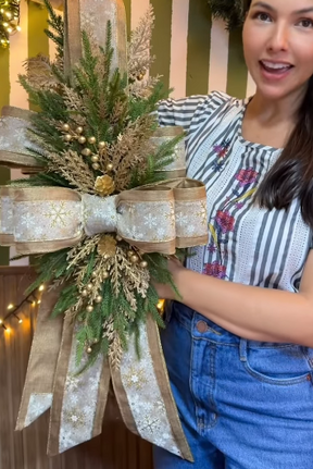 Escapulário Verde e Dourado com Flocos de Neve – 2,10m x 30cm