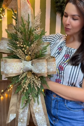 Escapulário Verde e Dourado com Flocos de Neve – 2,10m x 30cm