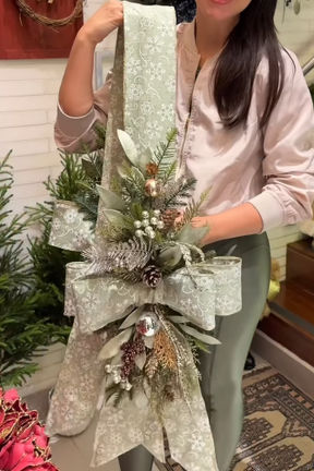 Escapulário de Natal Verde Claro 2,10x36cm Prata Envelhecido